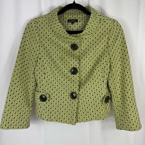 Vtg 90s Le Chateau XS Green Geometric Pattern Short Blazer Jacket Large Buttons